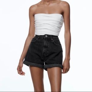 ZARA black denim high rise mom shorts